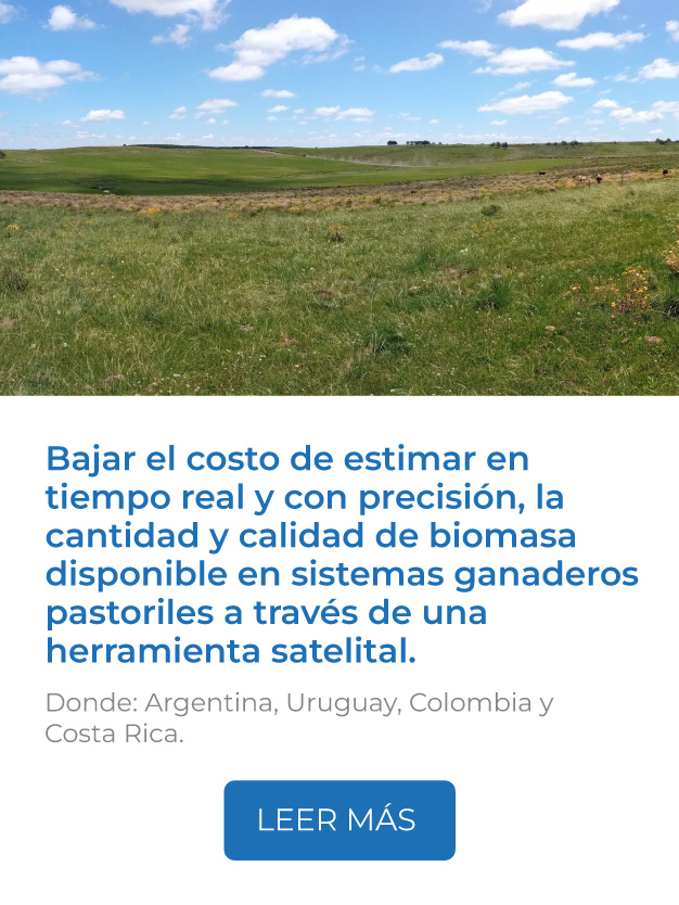 Este proyecto trabaja para bajar el costo de estimar en tiempo real y con precisión, la cantidad y calidad de biomasa disponible en sistemas ganaderos pastoriles a través de una herramienta satelital.