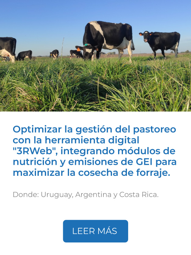 Este proyecto optimiza la gestión del pastoreo con la herramienta digital "3RWeb", integrando módulos de nutrición y emisiones de GEI para maximizar la cosecha de forraje, reducir costos y mejorar la sustentabilidad de sistemas pastoriles.